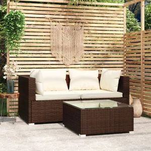 3 Piece Garden Lounge Set with Cushions Brown Poly Rattan