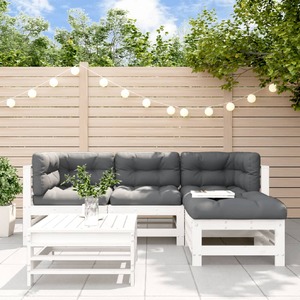 5 Piece Garden Lounge Set with Cushions White Solid Wood