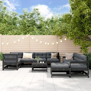 10 Piece Garden Lounge Set with Cushions Black Solid Wood