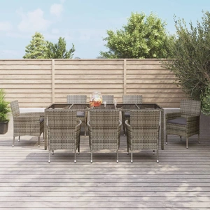 9 Piece Garden Dining Set with Cushions Grey Poly Rattan