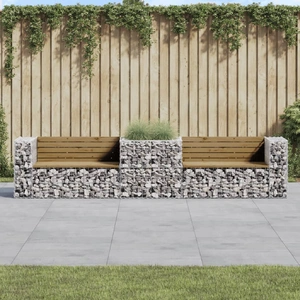 Garden Bench with Gabion Basket Impregnated Wood Pine