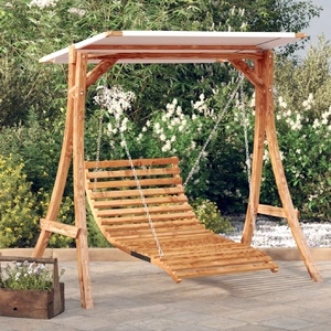 Swing Bed with Canopy Solid Wood Spruce with Teak Finish