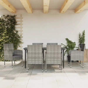 7 Piece Garden Dining Set Grey and Black Poly Rattan and Steel