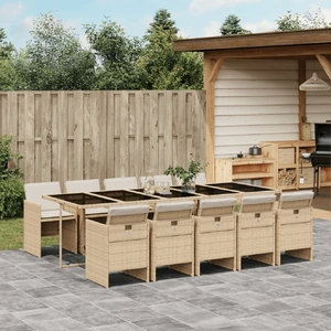 11 Piece Garden Dining Set with Cushions Beige Poly Rattan