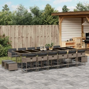 17 Piece Garden Dining Set with Cushions Grey Poly Rattan