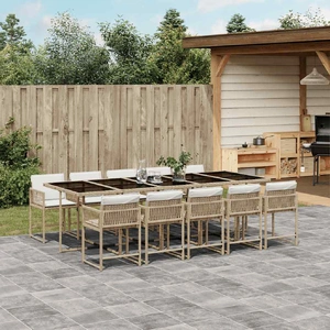 11 Piece Garden Dining Set with Cushions Beige Poly Rattan