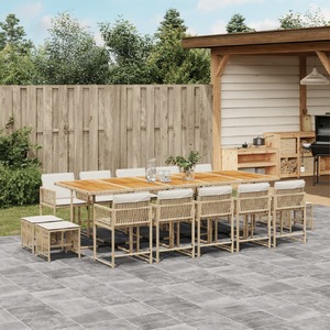 15 Piece Garden Dining Set with Cushions Beige Poly Rattan