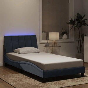 Bed Frame with LED without Mattress "Hankor" Dark Grey 107x203 cm King Single Velvet