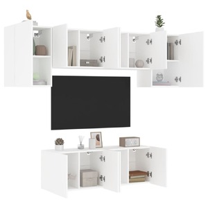 6 Piece TV Wall Units White Engineered Wood