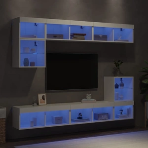 8 Piece TV Wall Units with LED White Engineered Wood