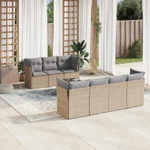 8 Piece Garden Sofa Set with Cushions Beige Poly Rattan