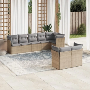 8 Piece Garden Sofa Set with Cushions Beige Poly Rattan
