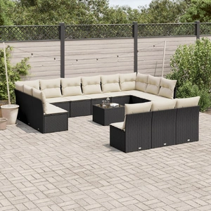 14 Piece Garden Sofa Set with Cushions Black Poly Rattan