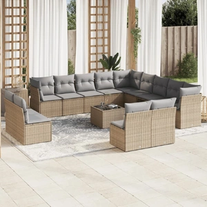 14 Piece Garden Sofa Set with Cushions Beige Poly Rattan