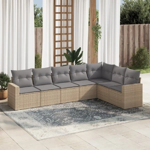 7 Piece Garden Sofa Set with Cushions Beige Poly Rattan
