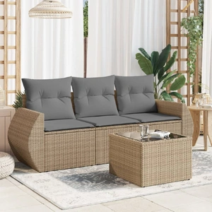4 Piece Garden Sofa Set with Cushions Beige Poly Rattan