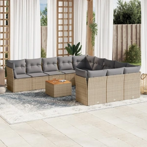 12 Piece Garden Sofa Set with Cushions Beige Poly Rattan