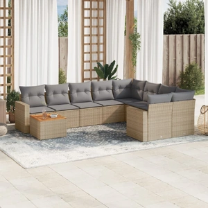 10 Piece Garden Sofa Set with Cushions Beige Poly Rattan
