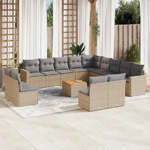 14 Piece Garden Sofa Set with Cushions Beige Poly Rattan