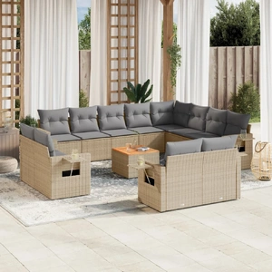13 Piece Garden Sofa Set with Cushions Beige Poly Rattan