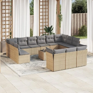14 Piece Garden Sofa Set with Cushions Beige Poly Rattan