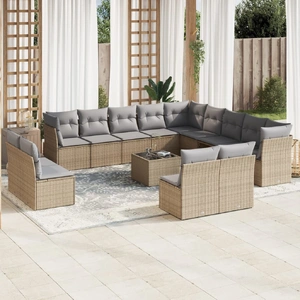 14 Piece Garden Sofa Set with Cushions Beige Poly Rattan