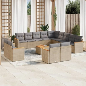 14 Piece Garden Sofa Set with Cushions Beige Poly Rattan