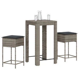 3 Piece Garden Bar Set with Cushions Grey Poly Rattan