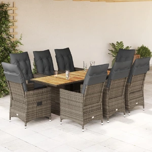 9 Piece Garden Dining Set with Cushions Grey Poly Rattan