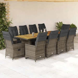 11 Piece Garden Bistro Set with Cushions Grey Poly Rattan