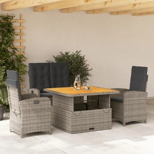 4 Piece Garden Dining Set with Cushions Grey Poly Rattan