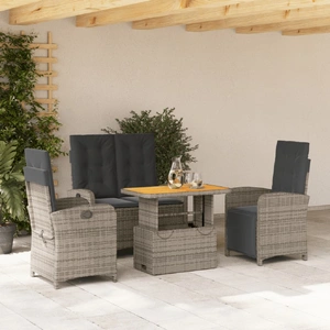 4 Piece Garden Dining Set with Cushions Grey Poly Rattan