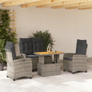 4 Piece Garden Dining Set with Cushions Grey Poly Rattan