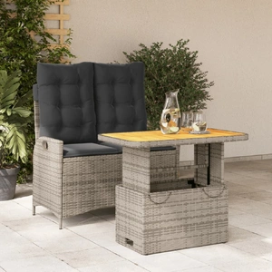 2 Piece Garden Dining Set with Cushions Grey Poly Rattan