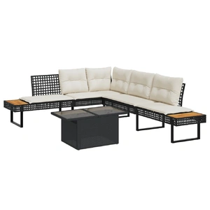 2 Piece Garden Sofa Set with Cushions Black Poly Rattan and Glass