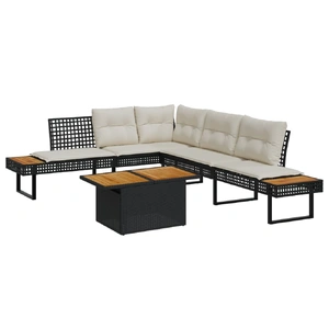 2 Piece Garden Sofa Set with Cushions Black Poly Rattan and Acacia