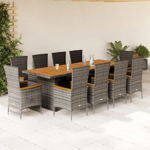 11 Piece Garden Dining Set with Cushions Grey Poly Rattan