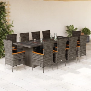 11 Piece Garden Dining Set with Cushions Grey Poly Rattan