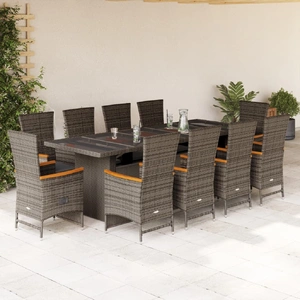 11 Piece Garden Dining Set with Cushions Grey Poly Rattan
