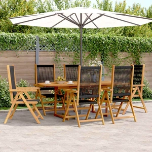 7 Piece Garden Dining Set Black Polypropylene and Solid Wood
