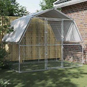 Dog Crate with Roof and Door Silver Galvanised Steel