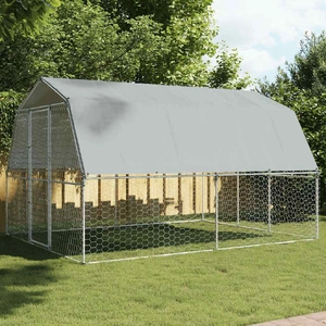 Dog Crate with Roof and Door Silver Galvanised Steel