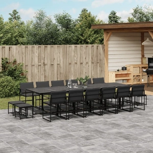 17 Piece Garden Dining Set with Cushions Black Textilene