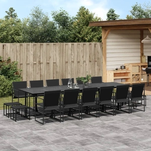 17 Piece Garden Dining Set Black Textilene
