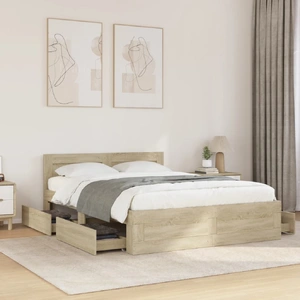 Bed Frame with Headboard without Mattress Sonoma Oak 135x190 cm