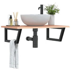 Basin Shelf Wall Mounted Steel and Solid Wood Oak