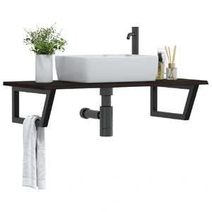 Basin Shelf Wall Mounted Steel and Solid Wood Oak