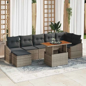 Garden Dining Set with Cushion 8 pcs Grey and Brown