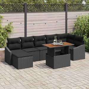 Garden Dining Set with Cushion 8 pcs Black and Brown