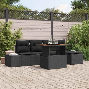 Garden Dining Set with Cushion 6 pcs Black and Brown